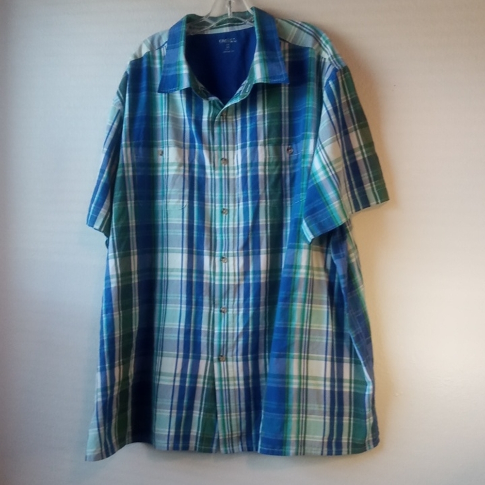 Kingsize Men's Blue and Green Plaid Shirt